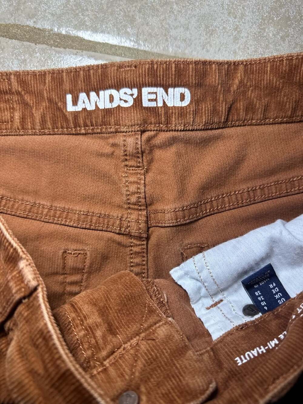 Lands' End Women's Mid-Rise Brown Corduroy Pants - Picture 2 of 3